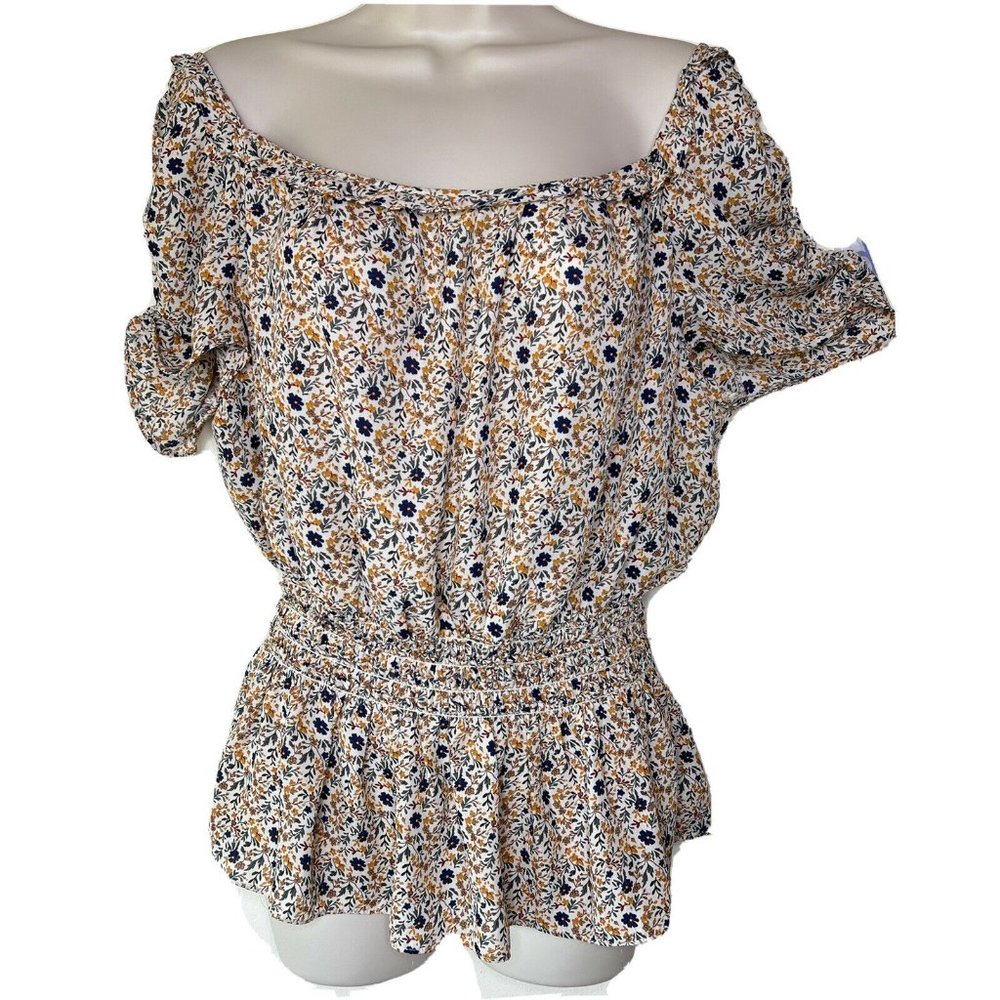 Max Studio XL Off The Shoulder Floral Blouse Ruched Sleeve